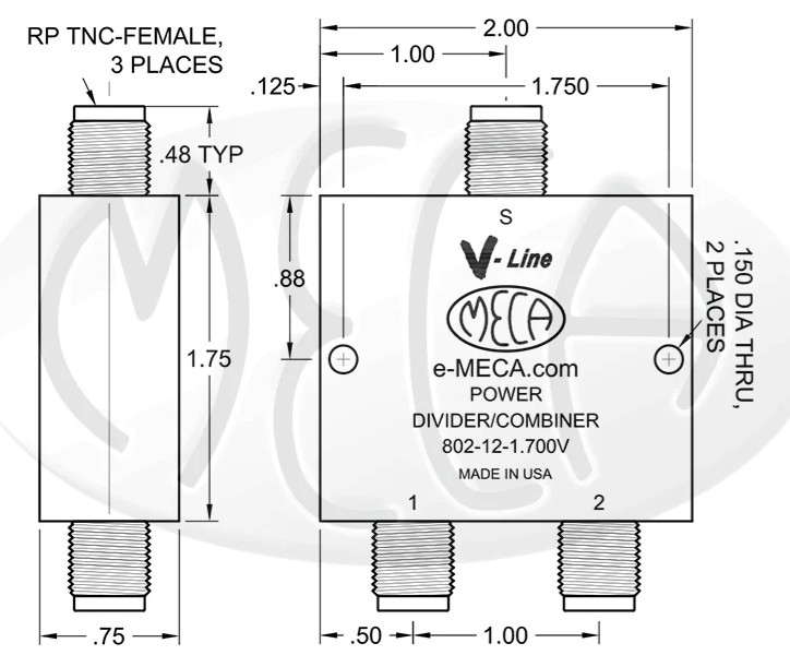 802-12-1.700V，RP-TNC 母頭，功率分配器/合路器MECA